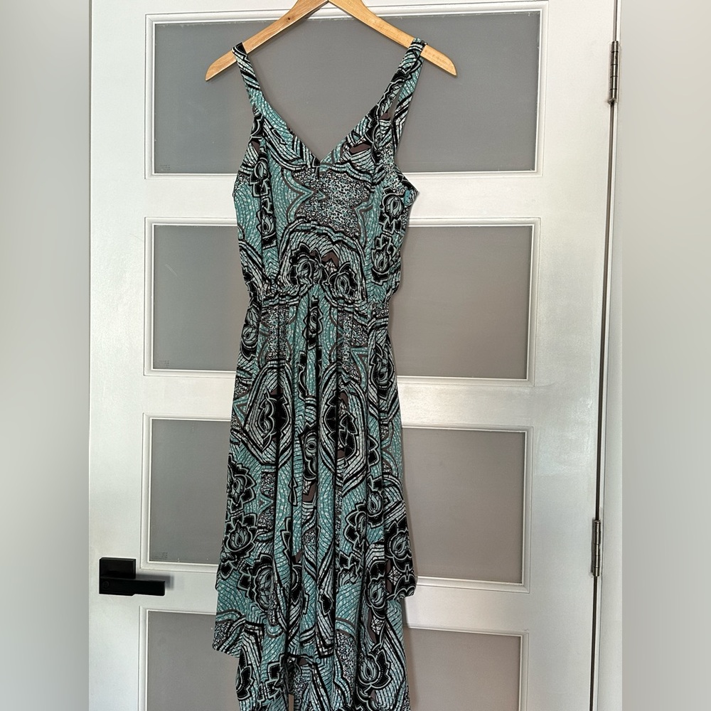 H&M Teal & Black Printed V-Neck Midi Dress